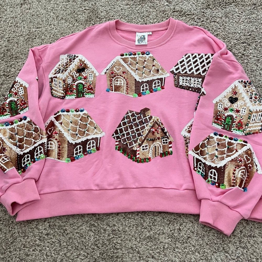 NWOT Queen of Sparkles QOS Gingerbread sweater